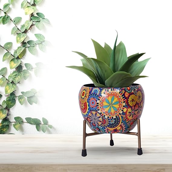Metal Flower Vase Planter Pot with Iron Stand, Pots for Plants, Plant Pots for Home Decoration, Succulent Pot, Indoor Planter Garden Decor